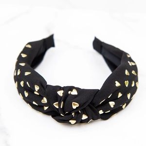 Anthro Gold Heart Studded Black Headband